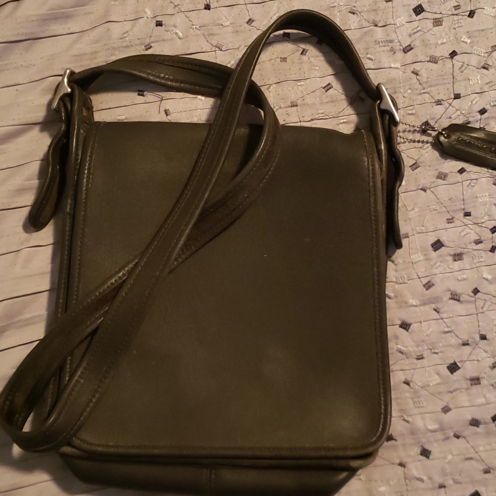 Vintage Grey Leather Coach with Nickel Hardware